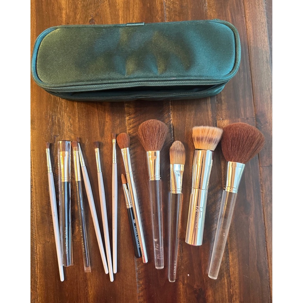 Assorted Makeup Brush Set IT Cosmetics Clinique Merle Norman Laura Geller Case